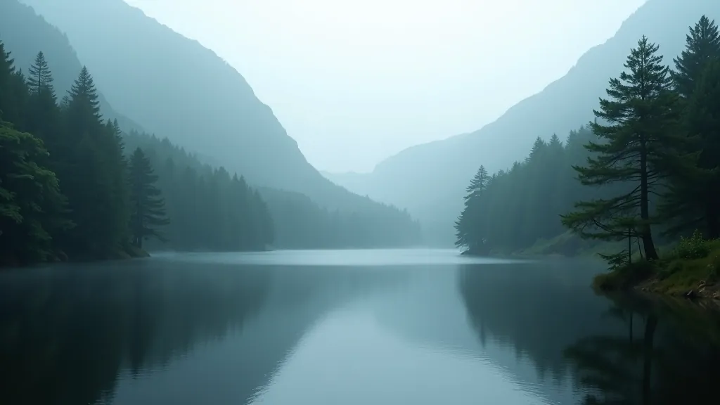 Mountain lake nestled in a circular valley with ancient forest surrounding the shoreline at Gougane Barra